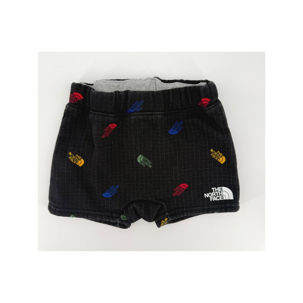 North Face Shorts Baby 0-3M Black Colorful Logo Print Fleece Grid Textured
